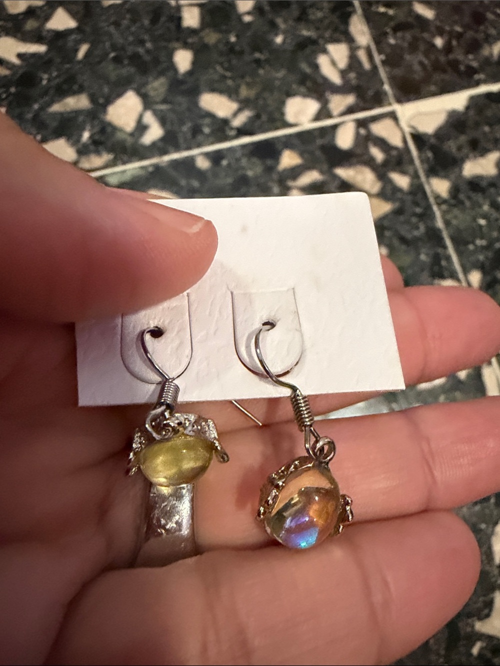 Iridescent Blue-Green Glass Drop Earrings - Women Jewelry